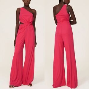 HALSTON Randi Jumpsuit Women 4 One Shoulder Cutout Stretch Knit Pink